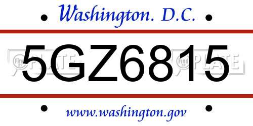 5GZ6815 District Of Columbia License Plate