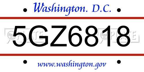 5GZ6818 District Of Columbia License Plate