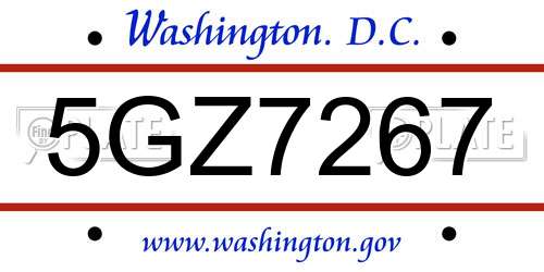 5GZ7267 District Of Columbia License Plate