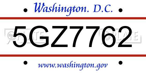 5GZ7762 District Of Columbia License Plate