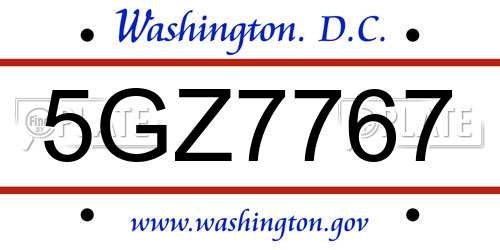 5GZ7767 District Of Columbia License Plate