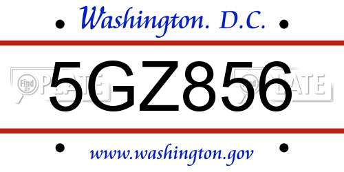 5GZ856 District Of Columbia License Plate