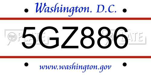 5GZ886 District Of Columbia License Plate