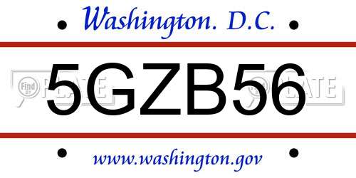 5GZB56 District Of Columbia License Plate