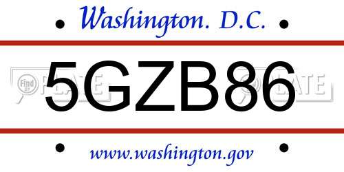 5GZB86 District Of Columbia License Plate