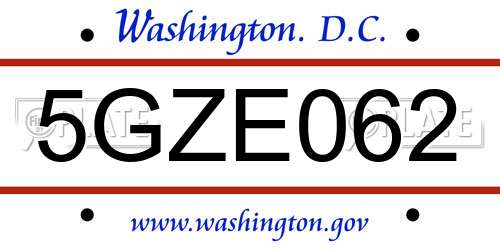 5GZE062 District Of Columbia License Plate