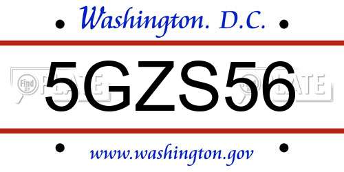 5GZS56 District Of Columbia License Plate