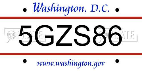 5GZS86 District Of Columbia License Plate