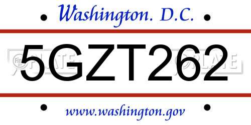 5GZT262 District Of Columbia License Plate