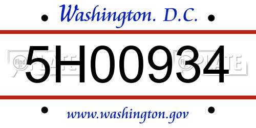 5H00934 District Of Columbia License Plate
