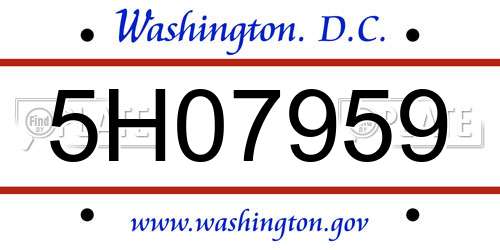 5H07959 District Of Columbia License Plate