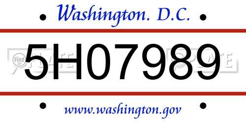 5H07989 District Of Columbia License Plate