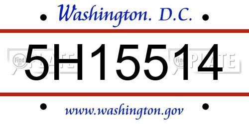 5H15514 District Of Columbia License Plate