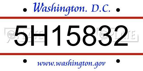 5H15832 District Of Columbia License Plate