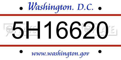 5H16620 District Of Columbia License Plate