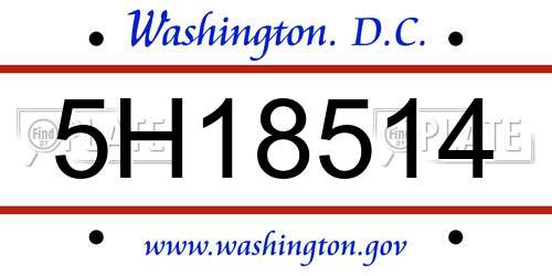 5H18514 District Of Columbia License Plate