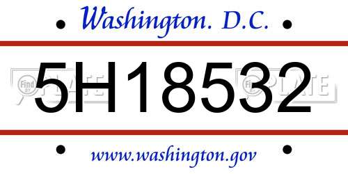 5H18532 District Of Columbia License Plate