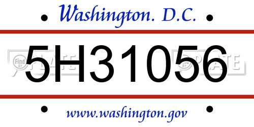 5H31056 District Of Columbia License Plate
