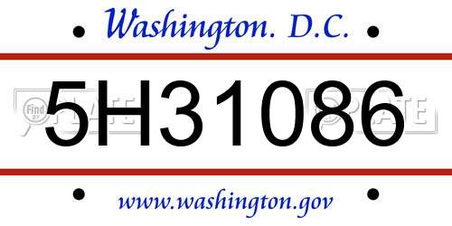 5H31086 District Of Columbia License Plate