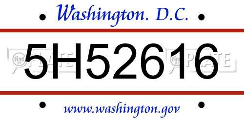 5H52616 District Of Columbia License Plate