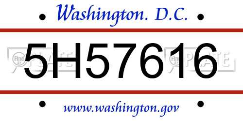 5H57616 District Of Columbia License Plate