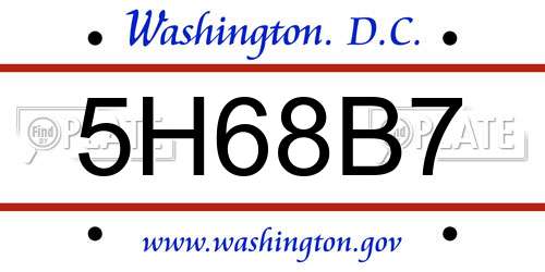 5H68B7 District Of Columbia License Plate
