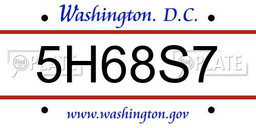 5H68S7 District Of Columbia License Plate