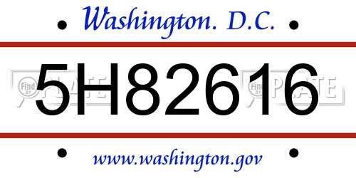 5H82616 District Of Columbia License Plate
