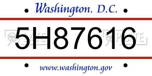 5H87616 District Of Columbia License Plate
