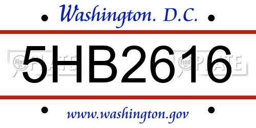 5HB2616 District Of Columbia License Plate