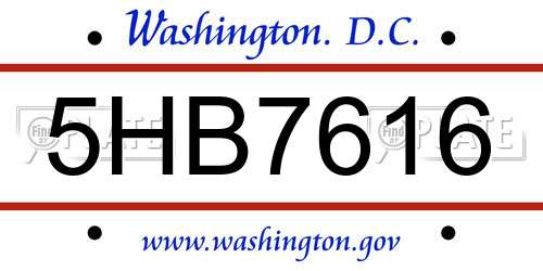 5HB7616 District Of Columbia License Plate