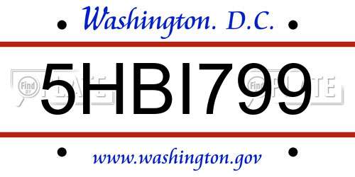 5HBI799 District Of Columbia License Plate