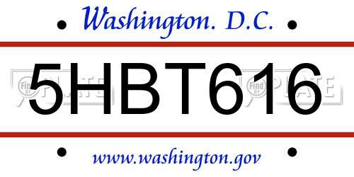 5HBT616 District Of Columbia License Plate