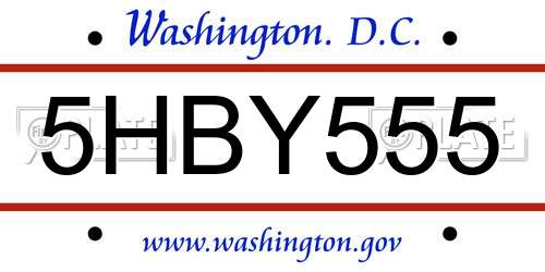 5HBY555 District Of Columbia License Plate