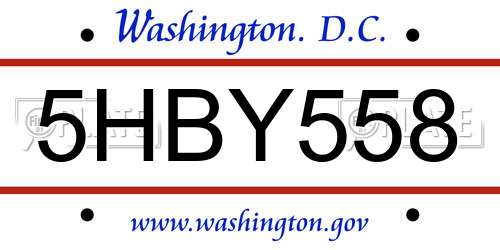 5HBY558 District Of Columbia License Plate