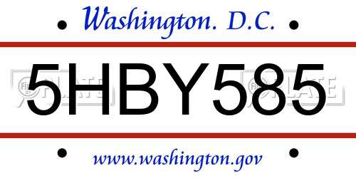 5HBY585 District Of Columbia License Plate