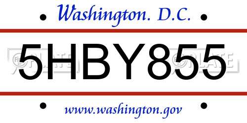 5HBY855 District Of Columbia License Plate