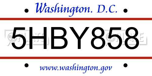 5HBY858 District Of Columbia License Plate