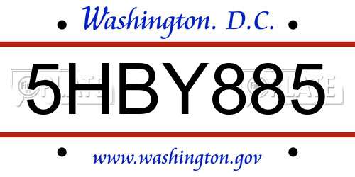 5HBY885 District Of Columbia License Plate