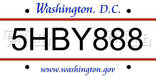 5HBY888 District Of Columbia License Plate