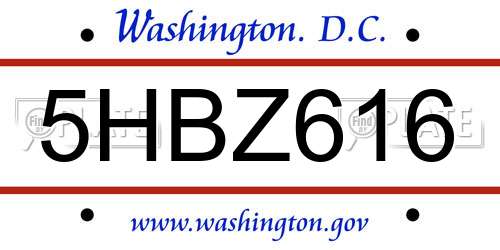 5HBZ616 District Of Columbia License Plate