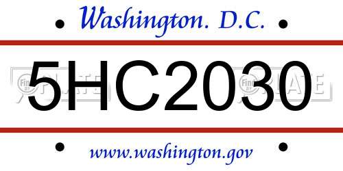 5HC2030 District Of Columbia License Plate