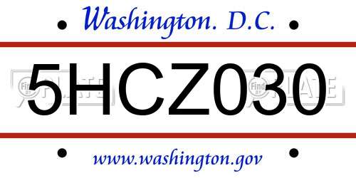 5HCZ030 District Of Columbia License Plate