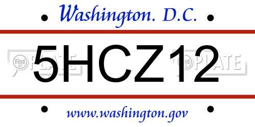 5HCZ12 District Of Columbia License Plate