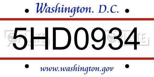 5HD0934 District Of Columbia License Plate