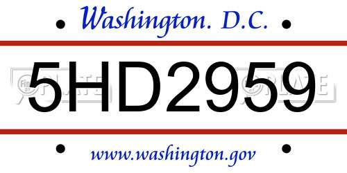 5HD2959 District Of Columbia License Plate