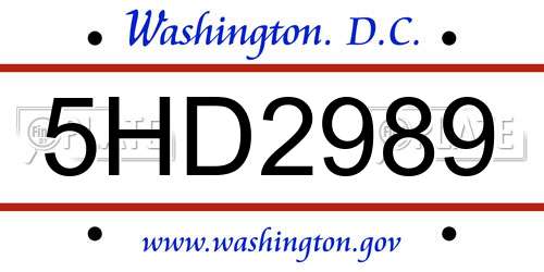 5HD2989 District Of Columbia License Plate
