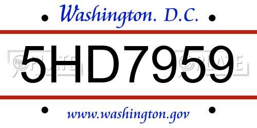 5HD7959 District Of Columbia License Plate