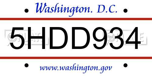 5HDD934 District Of Columbia License Plate