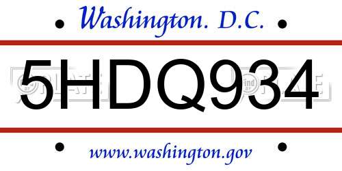 5HDQ934 District Of Columbia License Plate